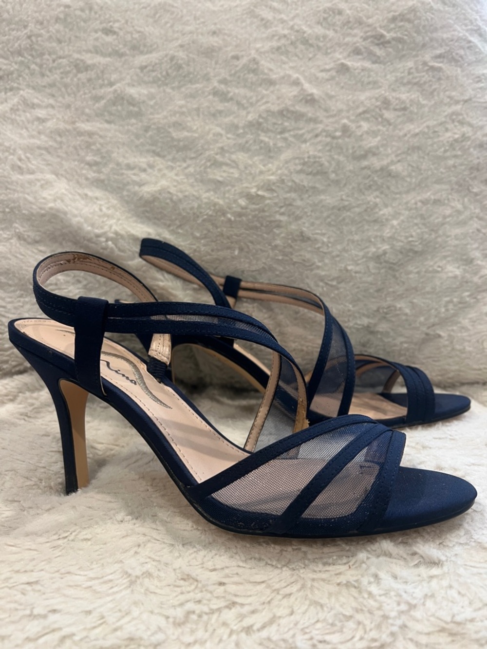 Nina Navy Mesh Strappy Heels